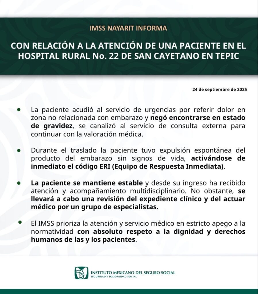 1-25-898x1024 Con relación a la atención de una paciente en el Hospital Rural No. 22 de San Cayetano en Tepic, la Representación del IMSS en Nayarit informa: